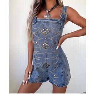 blue b. Buckle Up Beauty Denim Romper - Medium Wash  Western Studded Large NWT